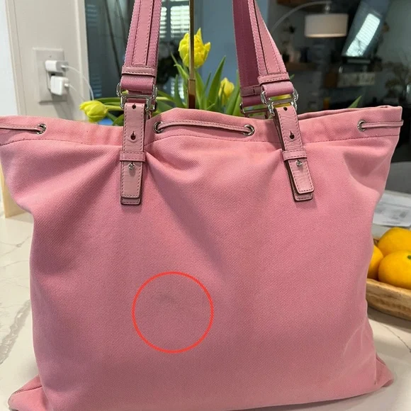 ๐ฏAuthentic Yves Saint Laurent Kahala Pink Canvas & Velvet YSL Logo Tote Bag - Picture 3 of 11